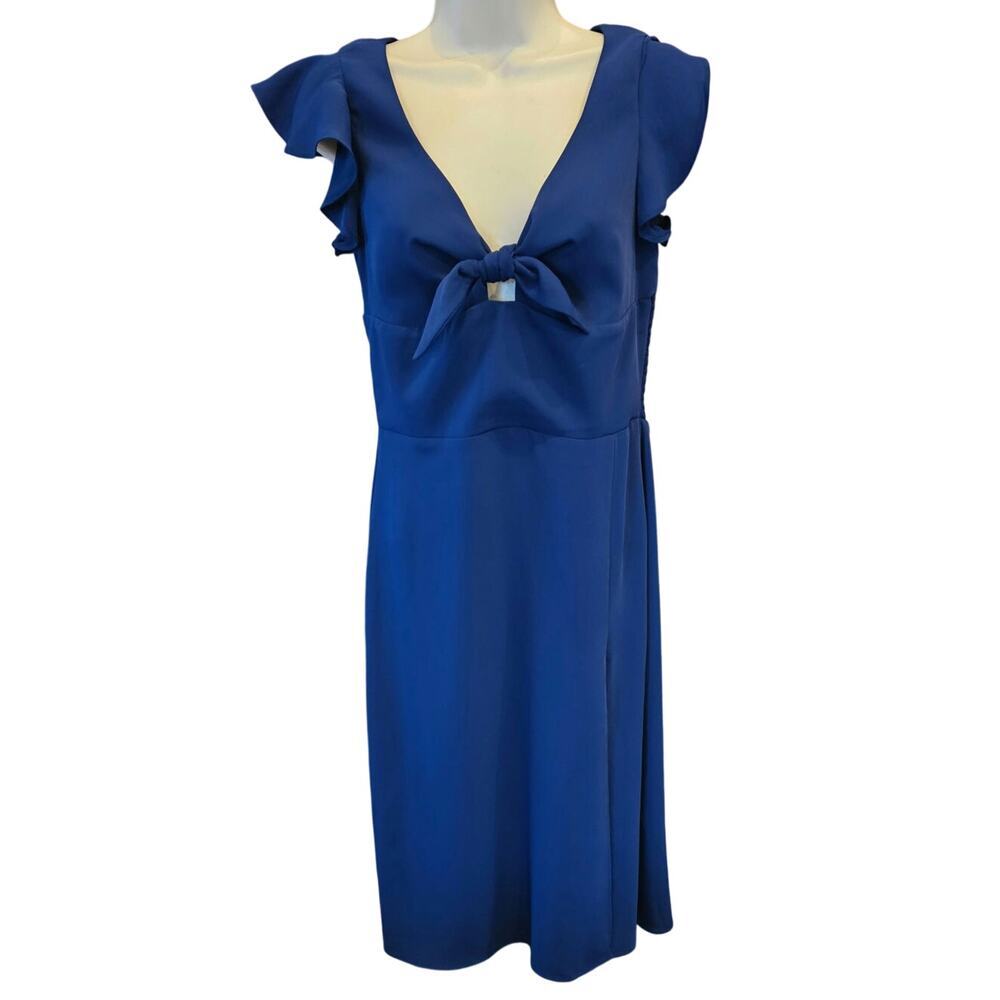 Amanda uprichard revolve sz M blue deep slit tie front flirty formal dress EUC